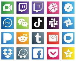 Komplettes Social-Media-Icon-Pack 20 Icons wie Slack. China. Video. Video- und Tiktok-Symbole. hochwertig und minimalistisch vektor
