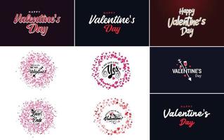 Fröhliches Valentinstag-Typografie-Design mit einer Aquarellstruktur und einem herzförmigen Kranz vektor