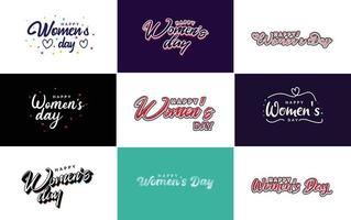 abstraktes Happy Women's Day Logo mit Frauengesicht und Liebesvektordesign in rosa und schwarzen Farben vektor