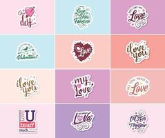 Drücken Sie Ihre Liebe mit Typografie- und Grafikaufklebern zum Valentinstag aus vektor