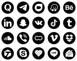 20 fullt redigerbar vit social media ikoner på svart bakgrund sådan som tumblr. Kina. linkedin. video och Tick tack ikoner. hög upplösning och redigerbar vektor