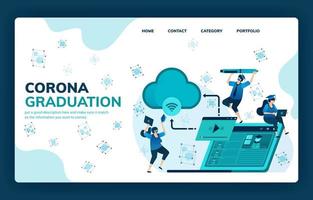 Vektor-Illustration für Corona-Abschluss für Bildung, Stipendien, Online-Lernen, moderne und zukünftige Schulen. Design kann für Landing Page, Vorlage, UI UX, Web, Website, Banner, Flyer verwendet werden vektor