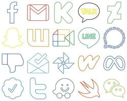 20 professionelle Social-Media-Icons mit farbenfrohen Umrissen wie Messenger. Linie. kakao talk und google treffen sich hochwertig und modern vektor