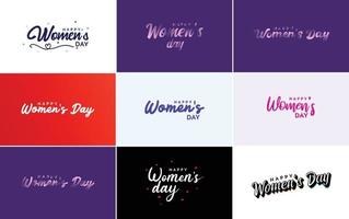 Mars 8 typografisk design uppsättning med Lycklig kvinnors dag text vektor
