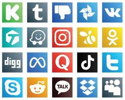 20 social media ikoner för Allt din behov sådan som quora. meta. waze. digg och svärm ikoner. kreativ och professionell vektor