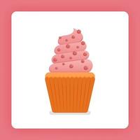 Illustration des Cupcakes mit einfachem Erdbeereis mit Schoko-Chips. Erdbeermuffincreme für Geburtstagstorte. Design kann für Bücher, Flyer, Poster, Website, Web, Apps, Landing Page, Kochbuch sein vektor