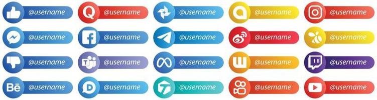 20 Social-Media-Plattform-Kartenstil Folgen Sie mir Symbole wie Telegramm- und Facebook-Symbole. modern und hochwertig vektor