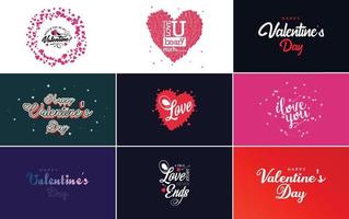 Fröhliches Valentinstag-Typografie-Design mit einer Aquarellstruktur und einem herzförmigen Kranz vektor