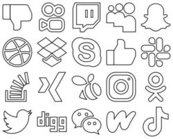 20 stylische Social-Media-Icons mit schwarzem Umriss wie xing. Aktie. skypen. Fragen und lockere Symbole. Hochauflösend und vielseitig vektor