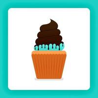 Illustration eines leckeren Cupcakes mit Eis mit Minzgeschmack und zusätzlichem Belag aus geschmolzener dunkler Schokolade. Design kann für Bücher, Flyer, Poster, Website, Web, Apps, Landing Page, Kochbuch, Broschüre sein vektor