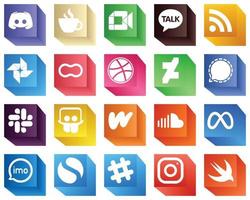 3D-Social-Media-Markensymbole für die Werbung 20 Symbolpakete wie Dribbble. Mütter. Video. Erdnuss- und Futtersymbole. modern und professionell vektor