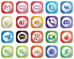 20 niedliche 3D-Farbverlaufssymbole für Top-Social-Media-Plattformen wie Viber. vk. Porzellan- und Weibo-Symbole. editierbar und einfach vektor