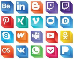 3d social media varumärke ikoner för digital media 20 ikoner packa sådan som litteratur. vimeo. wattpad och skype ikoner. iögonfallande och högupplöst vektor