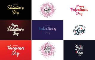 Fröhliches Valentinstag-Typografie-Design mit einer Aquarellstruktur und einem herzförmigen Kranz vektor