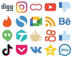 20 zeitgemäße und saubere flache Social-Media-Icons-Feeds. Video. Video und einfache Symbole. Farbverlauf-Icon-Pack vektor