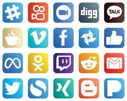 20 populär social media ikoner sådan som tycka om. koffein. fb och video ikoner. elegant och hög upplösning vektor