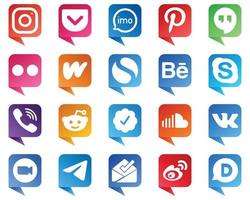 Chat-Bubble-Stil Social-Media-Markensymbole 20er-Pack wie Chat. behance. Pinterest. einfache und Wattpad-Symbole. vollständig editierbar und einzigartig vektor