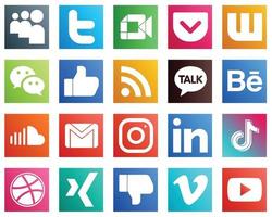 20 modern social media ikoner sådan som ljud. behance. wechat. kakao prata och rss ikoner. kreativ och öga fångst vektor