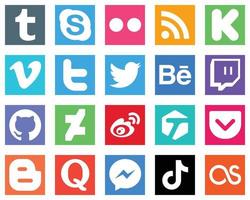 20 beliebte Social-Media-Icons wie Weibo, Github, Funding, Twitch und Tweet-Icons. elegant und hochauflösend vektor