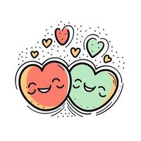 hand gezeichneter valentinstag paar herzen lächelnd liebe gekritzel zeichnungen valentine kawaii karikaturillustration vektor