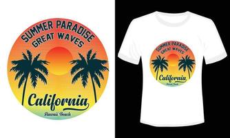 sommar paradis solnedgång strand kalifornien t-shirt design vektor