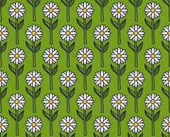 häftig bakgrund. sömlös ljus upprepa mönster av enkel blomning blommor i 1970-talet psychedelic hippie stil. grafisk dekor prydnad i retro design. vektor illustration