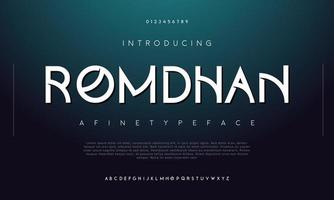 romdhan einfache serifenlose ramadan-schrift. muslimische abstrakte typografie-schriftart vektor