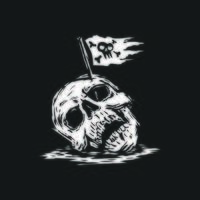 skallehuvud med piratflagga på huvudet. vektor illustration. t-shirt, logotyp, tatuering design.