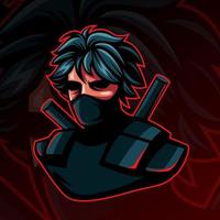 ninja eller mördare maskot karaktär på mörk bakgrund för esport lcon. vektor
