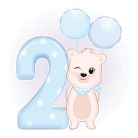 süßer kleiner Bär, alles Gute zum Geburtstag 2 Jahre alt vektor
