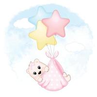 süßer Babybär mit Ballon-Neugeborenen-Cartoon-Illustration vektor