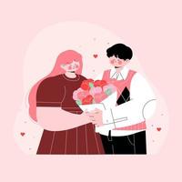 trendig vektor valentines dag illustration par söt mänsklig relationer kärlek tecknad serie platt vektor illustration