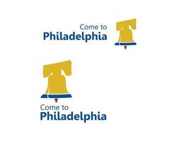 Komm nach Philadelphia. freiheitsglocke logo vektor isoliert. am besten für abzeichen, emblem, symbol, aufkleberdesign und glockenindustrie. verfügbar in Folge 10.