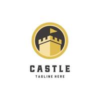 äkta slott torn cirkel logotyp design guld ikon inspiration vektor