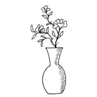 Zimmerpflanzen in Töpfen in Vasen mit Blumen. Gekritzelart. Botanische Illustration. vektor
