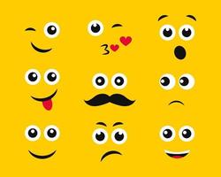 Cartoon-Gesichter mit Emotionen auf gelbem Hintergrund. Satz von neun verschiedenen Emoticons. Vektor-Illustration vektor