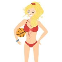 Blondes Mädchen im Badeanzug mit Ball vektor