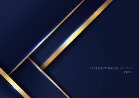abstrakta eleganta blå geometriska överlappningsskikt med randiga gyllene linjer och belysning på mörkblå bakgrund. vektor