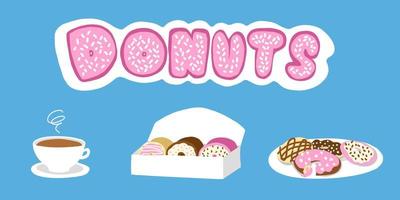 Donuts im Cartoon-Stil. vektorillustration lokalisiert auf blauem hintergrund. vektor