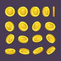 fallendes Goldmünzengeld in verschiedenen Positionen Vektorillustration