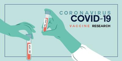Eine Hand in einem medizinischen Handschuh hält den Impfstoff gegen Coronavirus. vektor