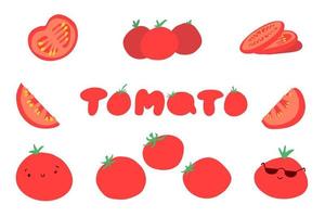 tomaten im flachen karikaturstil. gesundes natürliches gemüse essen. Vektor-Illustration isoliert auf weißem Hintergrund. vektor