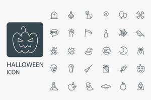 Halloween tunn linje ikonuppsättning, mysteriesymboler samling vektor