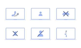 Nej signal eller förlorat förbindelse. uppsättning av illustrationer med annorlunda ikoner på en bärbar dator vektor
