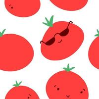 sömlös mönster av tomater i tecknad serie platt stil. vektor illustration på vit bakgrund.