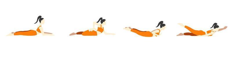 yoga poser samling. asiatisk kvinna kvinna flicka. vektor illustration i tecknad serie platt stil isolerat på vit bakgrund.