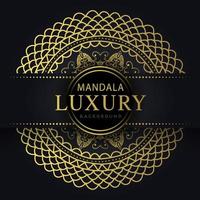 Luxus-Mandala golden mit schwarzem Hintergrund elegantes Design für Jubiläumseinladung Henna vektor