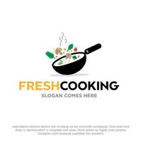 färsk och friska matlagning vektor logotyp design. grönsaker matlagning logotyp mall. hemlagad matlagning logotyp. snabb matlagning recept logotyp