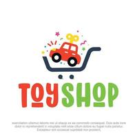 Online-Spielzeugladen-Logo-Design. Kinder-Spielzeugauto-Logo-Design. Spielzeugladen kreatives Logo-Design vektor