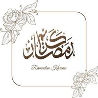 hand gezeichneter ramadan kareem hintergrund mit blumenskizze und arabischer kalligrafie. islamische vektorillustration vektor